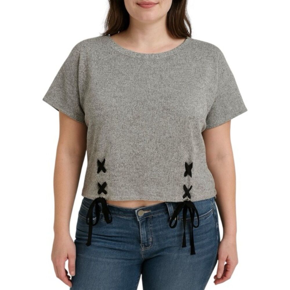 One Clothing Women’s Knit Lace-Up Hem Top | Size Large